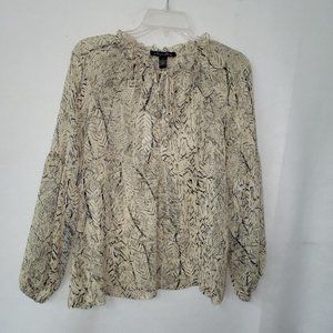 A Love Story Top Womens S Cinema Long‎ Sleeve Ruffle Neck Peasant Tan Snake Foil